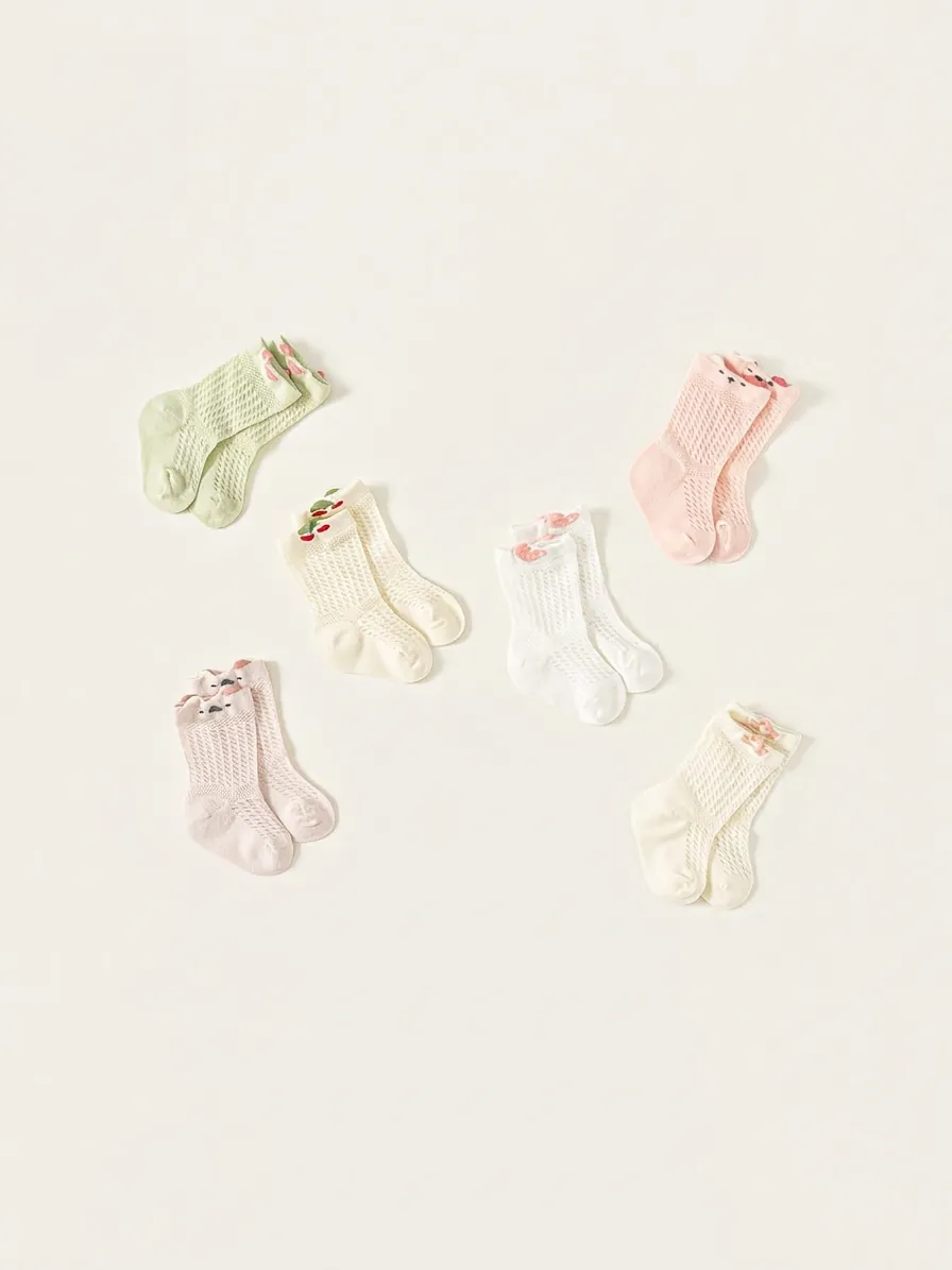 Chaussettes en Coton Respirant à Maille Douce pour Filles Lot de 3 Paires Lapin Chat Mignon Été Mince Chaussettes