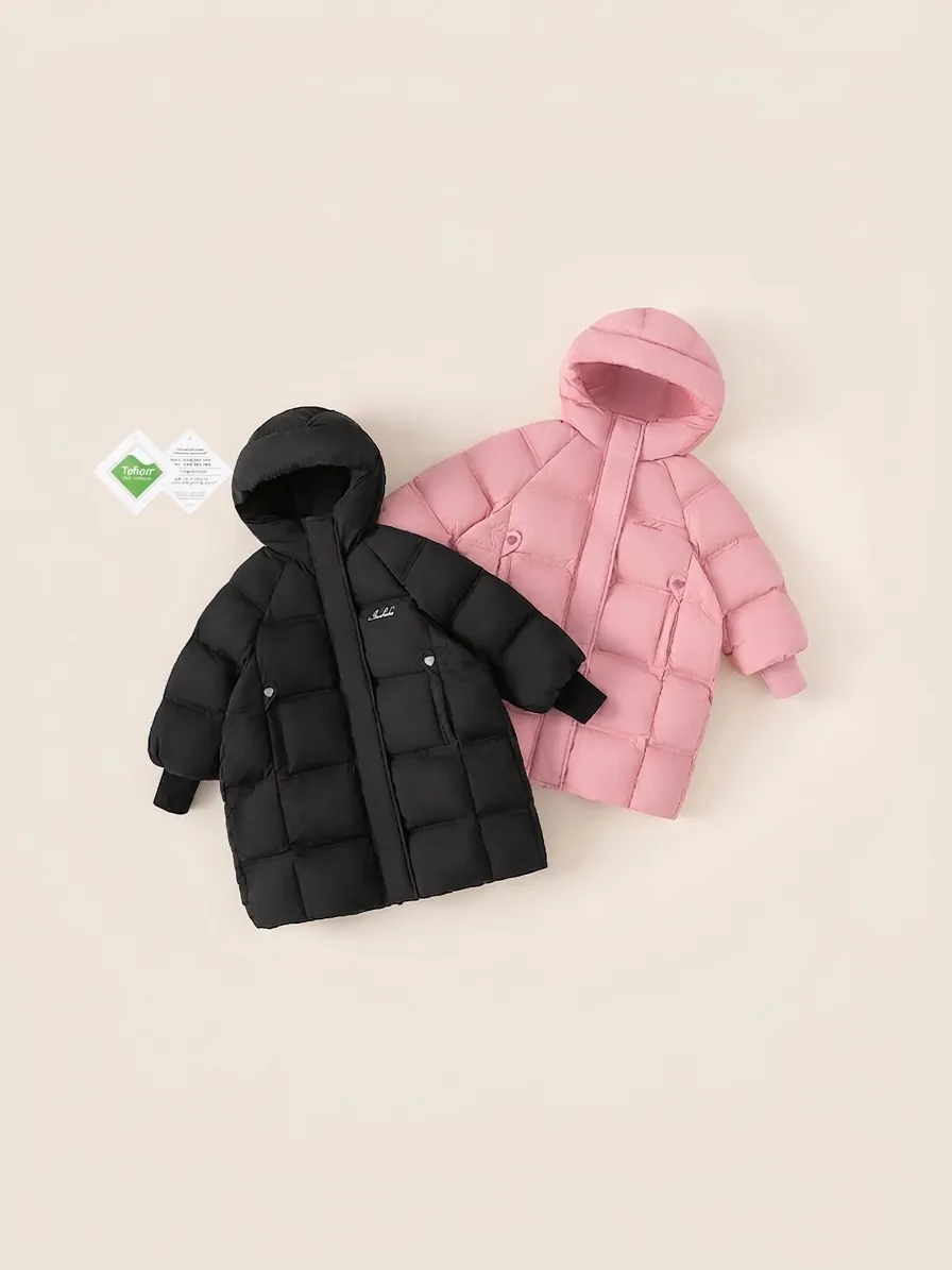 Girls Winter Long Hooded Down Coat Waterproof Nylon Puffer Jacket Warm White Duck Down Outerwear For Kids