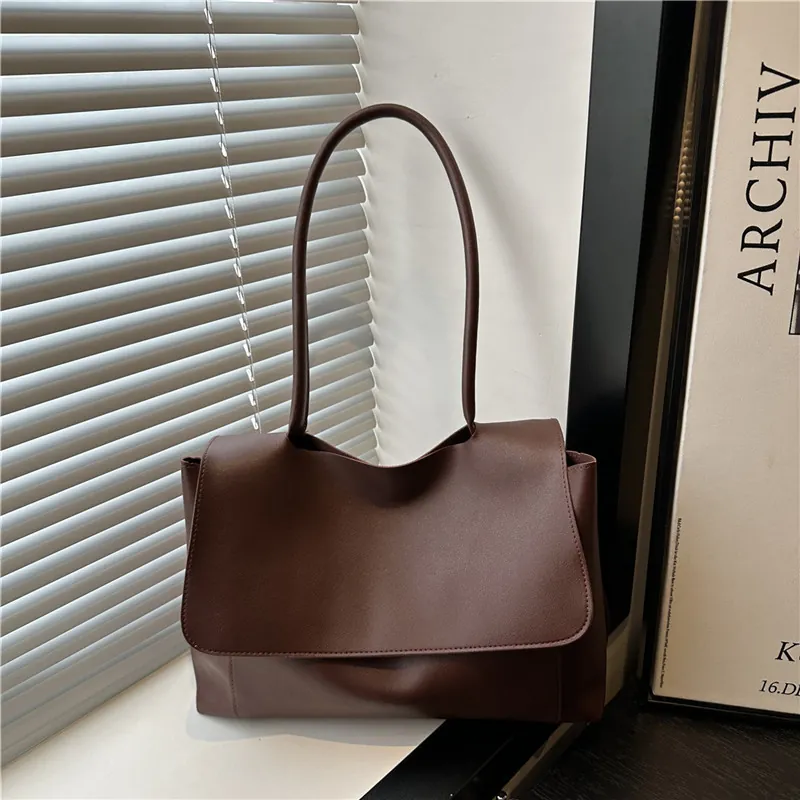 Sac Fourre-tout en Cuir PU Grande Capacité pour Femmes Vintage Minimaliste Urbain Sac à Épaule à Rabat Carré Sac à Main de Travail