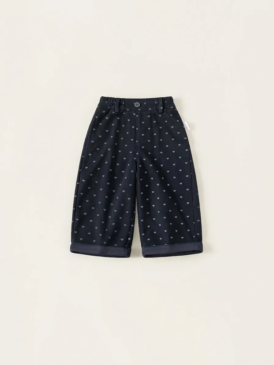 Pantalon Décontracté pour Filles avec Imprimé Cœur Mélange de Coton Taille Élastique Jambe Large Pantalon Droit pour Automne Hiver