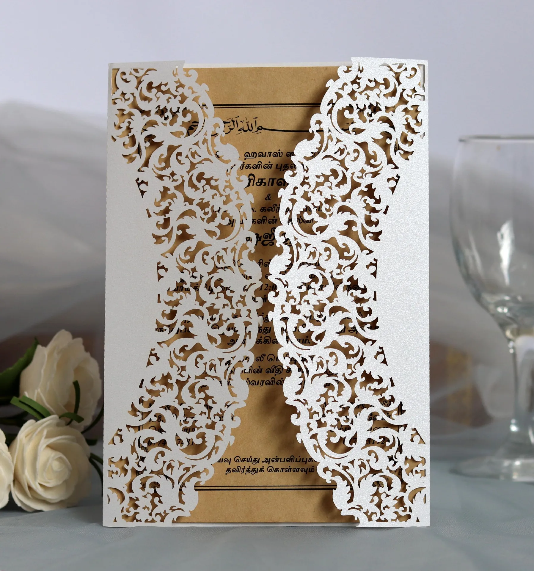 Laser Cut Wedding Invitation Cards Pearlescent Paper Lace Hollow Elegant Celebration Baptism Decor