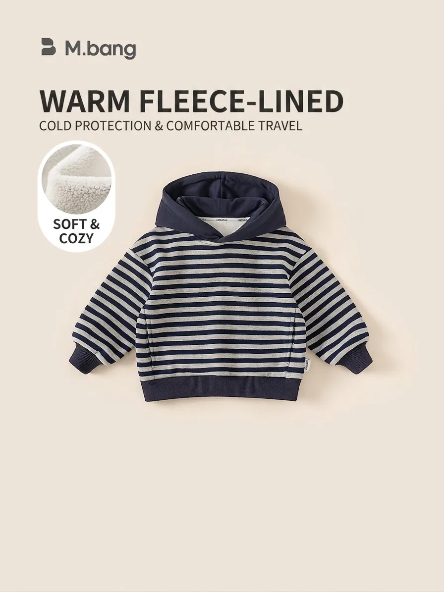 Kinder Gestreifter Fleece Kapuzenpullover Winter Dick Warm Baumwollmischung Pullover Top Für Jungen Lässiger Hoodie