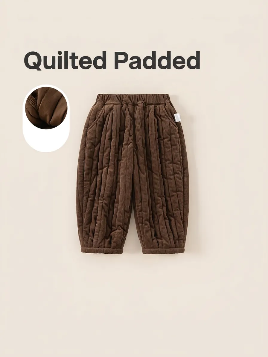 Girls Winter Warm Quilted Pants Thickened Windproof Casual Trousers Elastic Waist Solid Color Kids Thermal Padded Pants