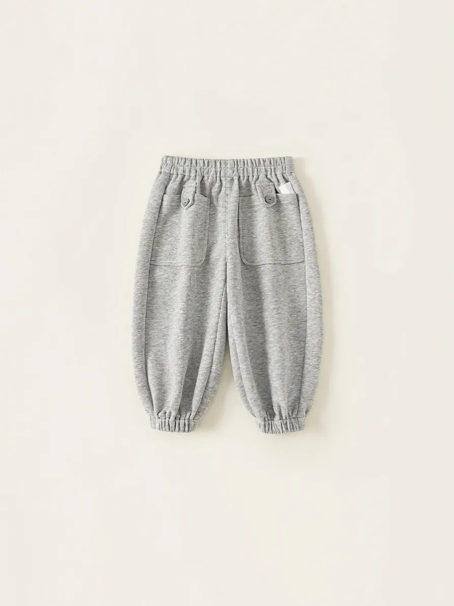 Pantalon de Jogging Décontracté en Mélange de Coton pour Enfants Jogging Gris Avec Taille Élastique Poches Revers Garçons Filles