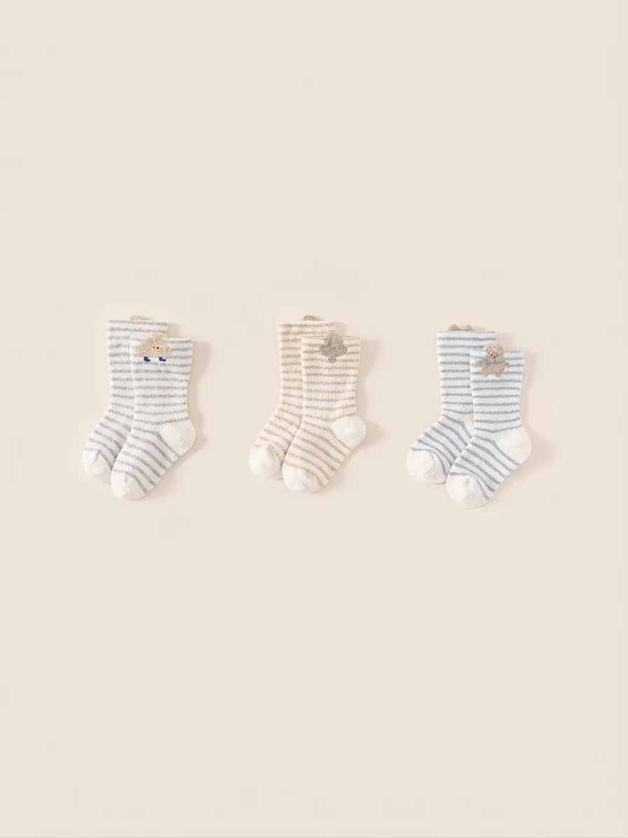 Toddler Warm Thickened Striped Mid-calf Socks Cartoon Animal Embroidered Winter Thermal Socks For Boys Girls Kids Home Daily