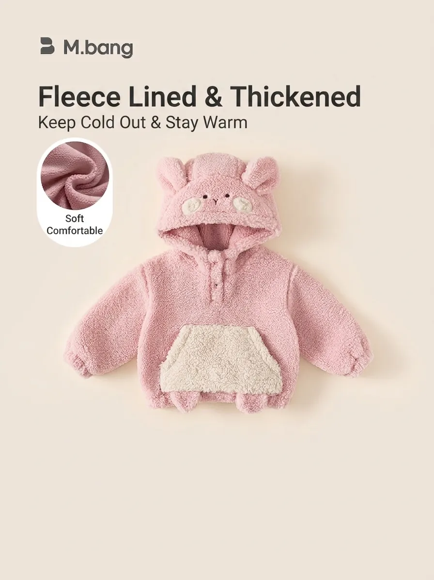 Sweat à Capuche en Polaire Sherpa d'Hiver pour Filles Rose Douce Oreilles de Lapin Sweat-Shirt Chaud Épaissi Peluche