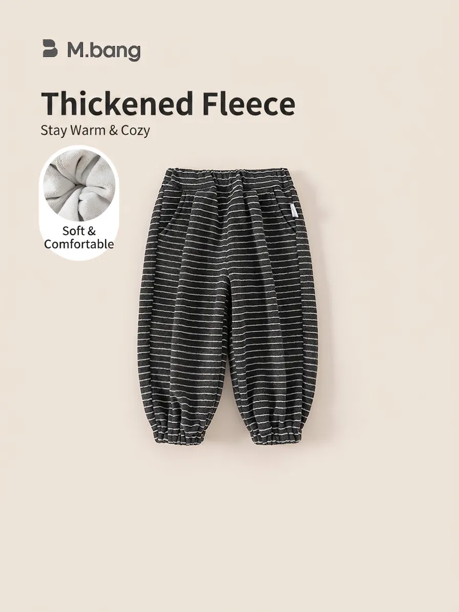 Pantalon de Jogging Rayé Enfant Doublé Polaire Hiver Épais Chaud Pantalon de Sport pour Garçons Filles Décontracté