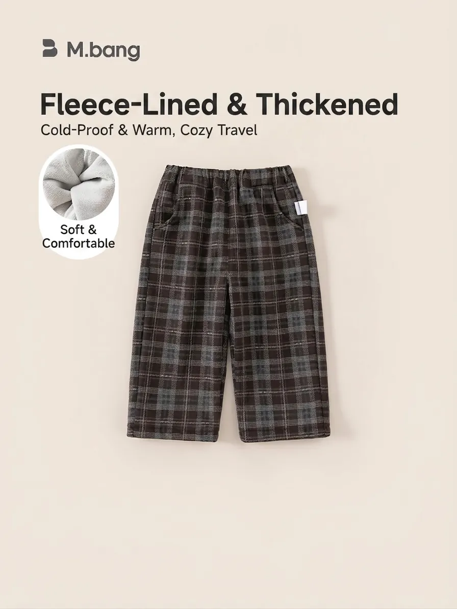 Pantalon Hiver à Carreaux pour Enfants Doublé de Polaire Garçons Filles Chaud Décontracté Style Coréen Taille Élastique