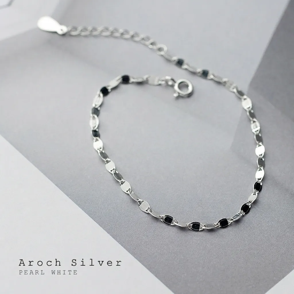 Minimalist S925 Sterling Silver Bracelet For Women Fine Geometric Twisted Oval Plate Link Chain Adjustable Jewelry Accessory