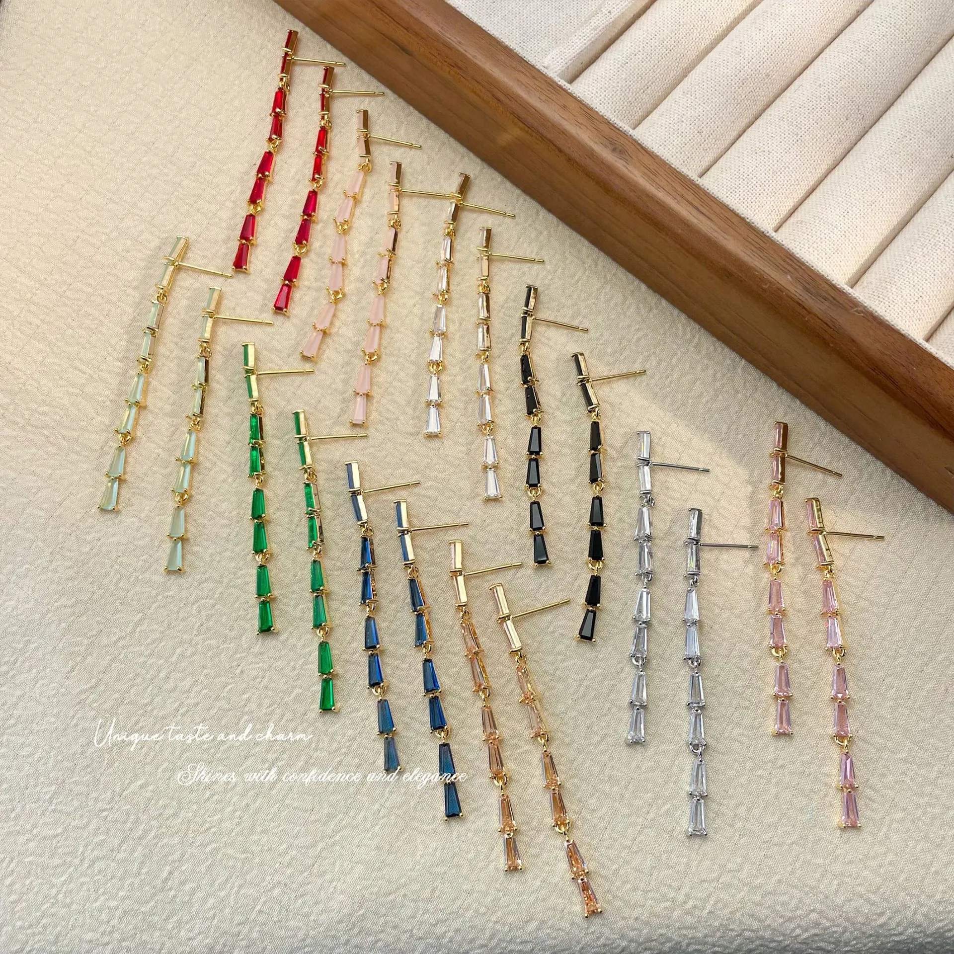 Elegant Long Tassel Drop Earrings For Women Copper Baguette Zirconia Geometric Jewelry 925 Sterling Silver Earring Post Wedding Party Accessories