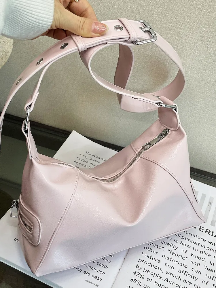 Women Urban Minimalist PU Leather Tote Bag Fashion Solid Color Crossbody Bag With Adjustable Eyelet Strap And Side Zippers