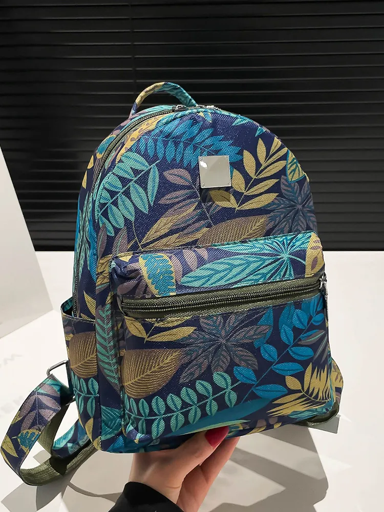Trendy Women Fashion Print Mini Backpack Versatile Korean Style Fabric Small Backpack With Leopard Zebra Camouflage Leaf Pattern