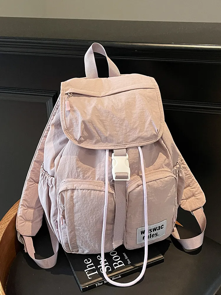 Lightweight Nylon Travel Backpack Large Capacity Multi Pocket Solid Color Daypack For Outdoor Casual Women Men Backpack