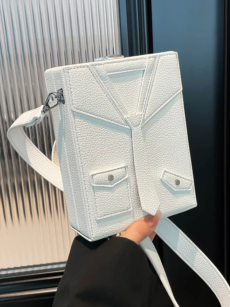 Creative Suit Design Crossbody Bag For Women Trendy Tuxedo Style PU Leather Mini Shoulder Bag Pebbled Texture Phone Bag