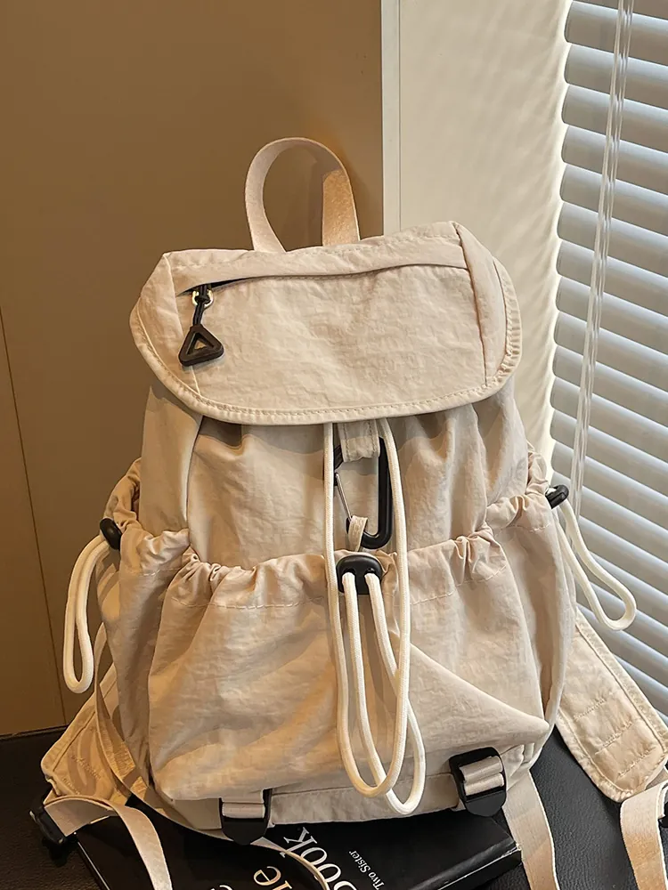 Women Fashion Nylon Backpack Korean Style Large Capacity School Bag For High College Students Minimalist Casual Travel Rucksack