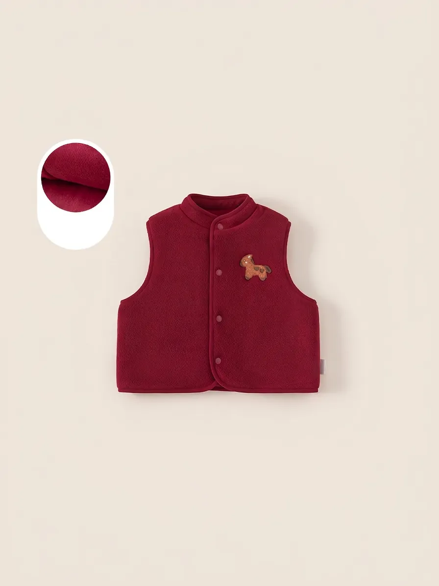 Gilet en Polaire pour Enfants Épaissi Chaud Veste Sans Manches pour Garçons Filles Motif Broderie Hiver