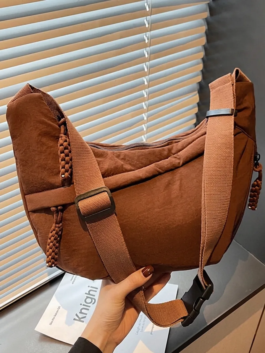 Large Capacity Canvas Dumpling Bag For Women Casual Commute Shoulder Bag Lightweight Sport Crossbody Crescent Bag Urban Simple Bag