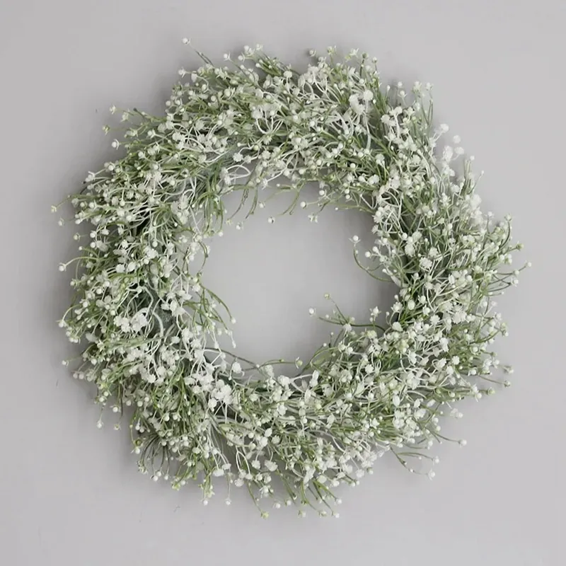 Artificial White Baby's Breath Wreath Rural Style Plastic Handmade Flower Garland Home Wedding Party Wall Door Decor