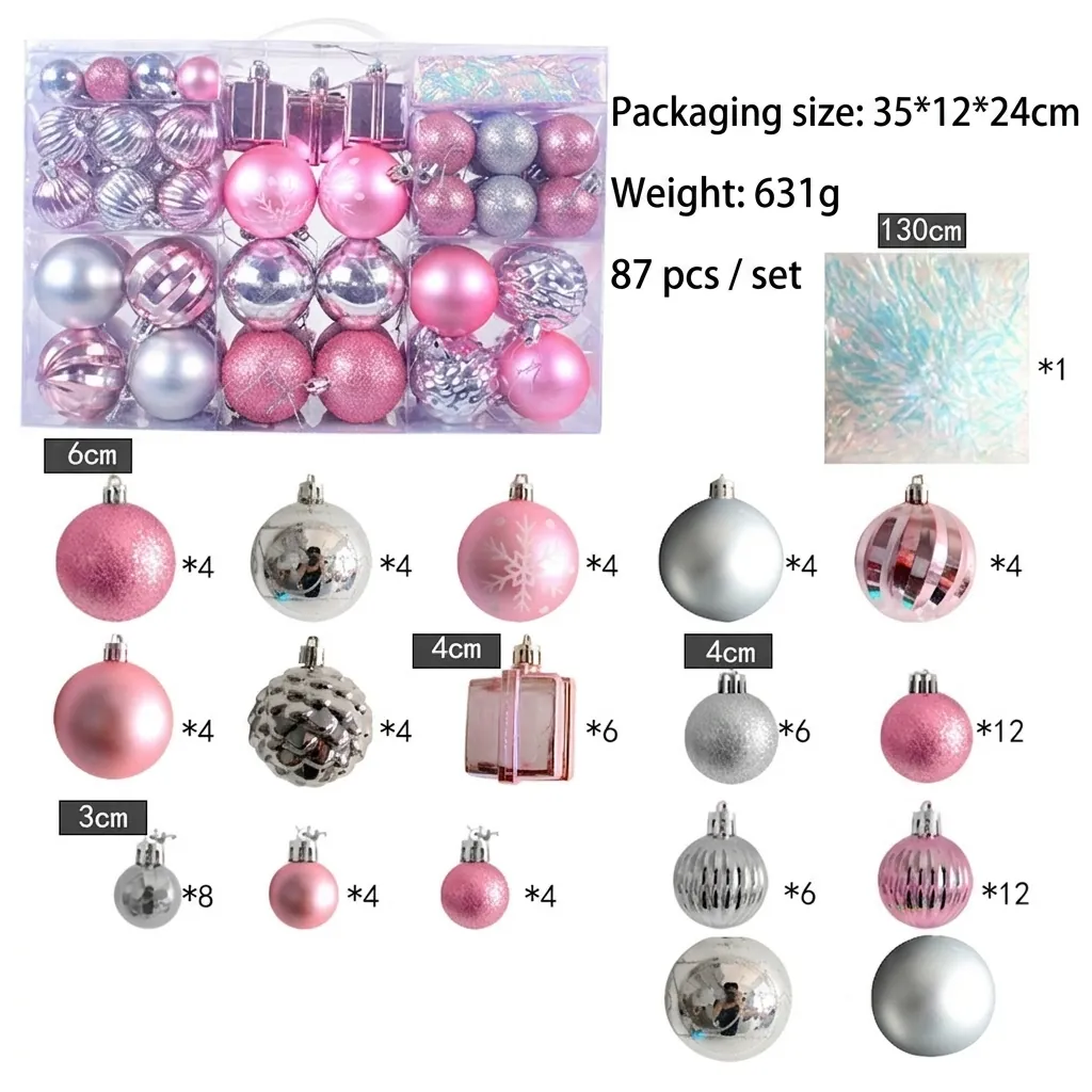 87PCS Christmas Decoration Ball Set Electroplated Plastic Christmas Tree Pendants Ornament Gift Box For Holiday Party Window Decor