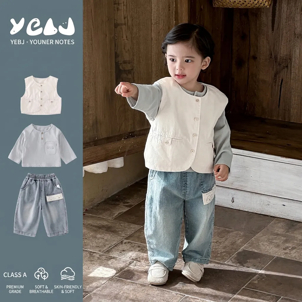 Baby Boy Clothing Set Cotton Vest Long Sleeve Shirt And Denim Pants Toddler Casual Korean Style Spring Autumn Outfit