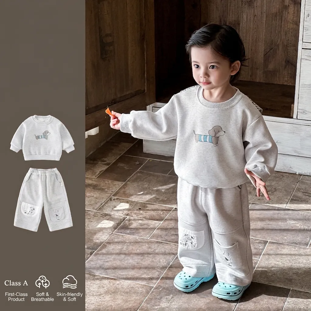 Baby Jungen Kleidung Set Weiche Baumwollmischung Sweatshirt Und Hose Lässiger Hundedruck Zweiteiler Kleinkind Frühlingsmode