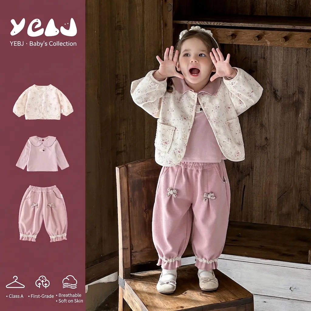 Baby Girls Floral Knit Cardigan Long Sleeve Top And Pants Toddler Spring Outfits Casual Sweet Cotton Clothing