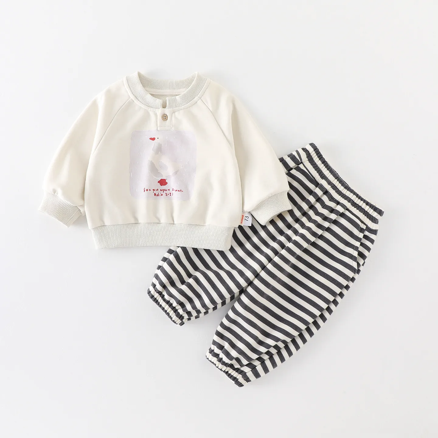 Baby Boys Casual Cotton Blend Clothing Set Long Sleeve Goose Print Pullover Sweatshirt And Striped Pants 2Pcs Infant Outfits