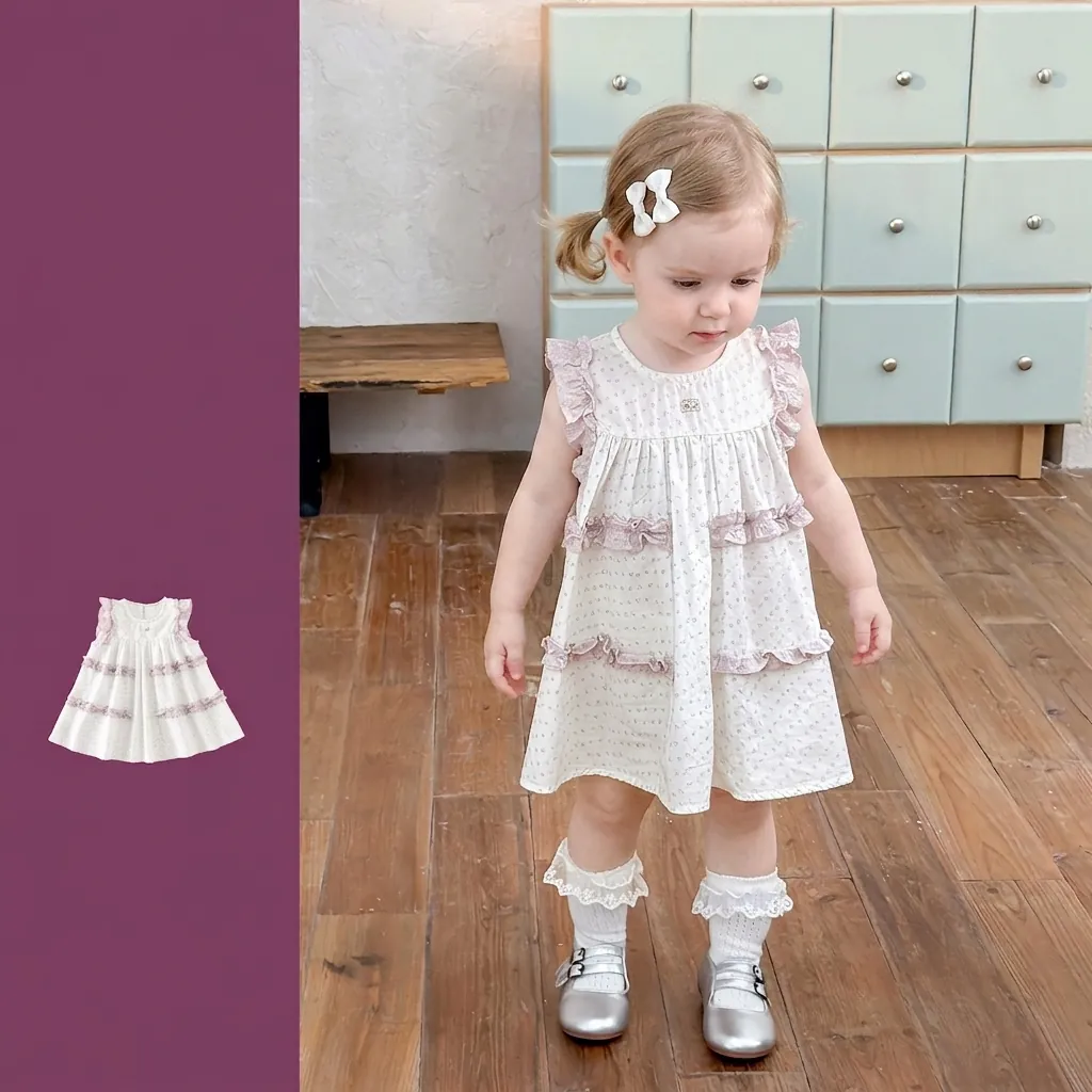 Douce Robe de Princesse Sans Manches à Fleurs Pour Filles Volants Robe d'Été en Ligne A Vêtements de Fête Bébé