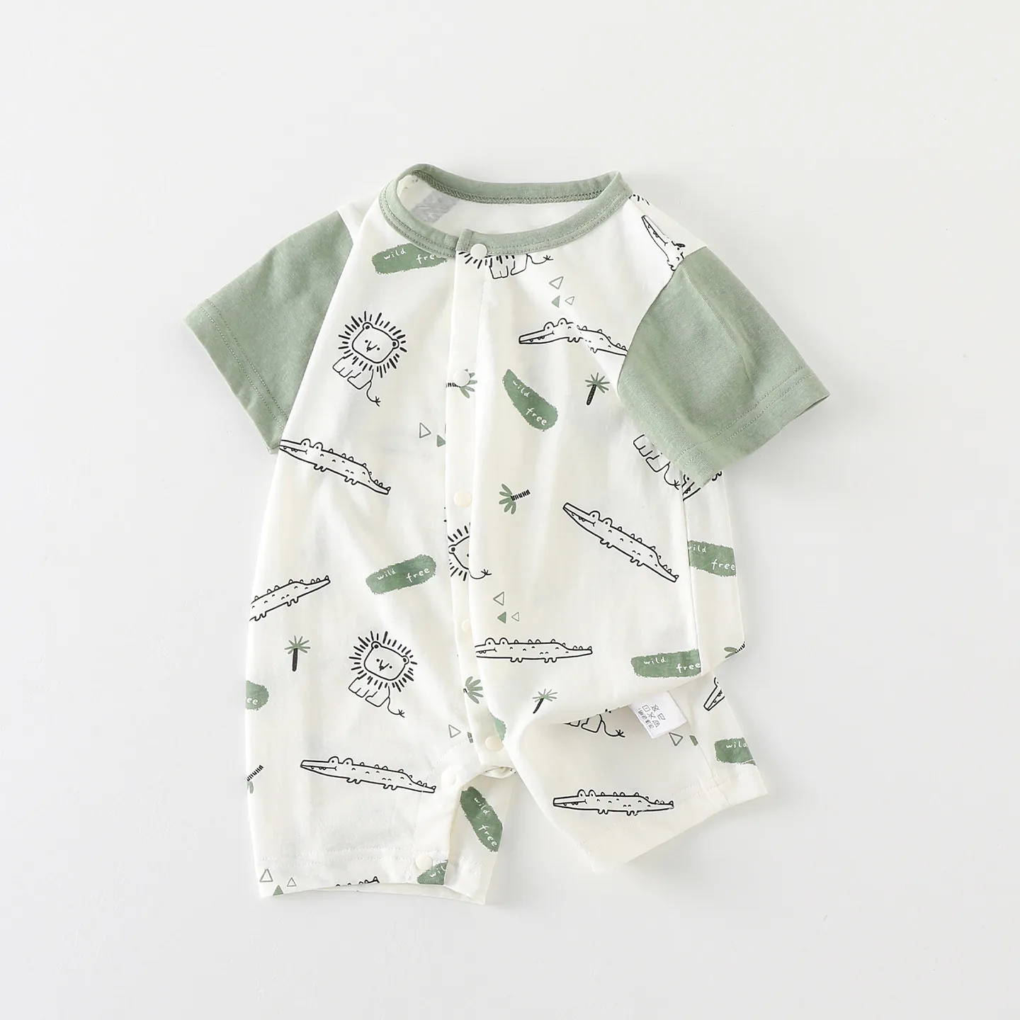 Infant Summer Short Sleeve Cotton Romper Cartoon Lion Crocodile Print Jumpsuit Soft Breathable Newborn Baby One Piece Outfit
