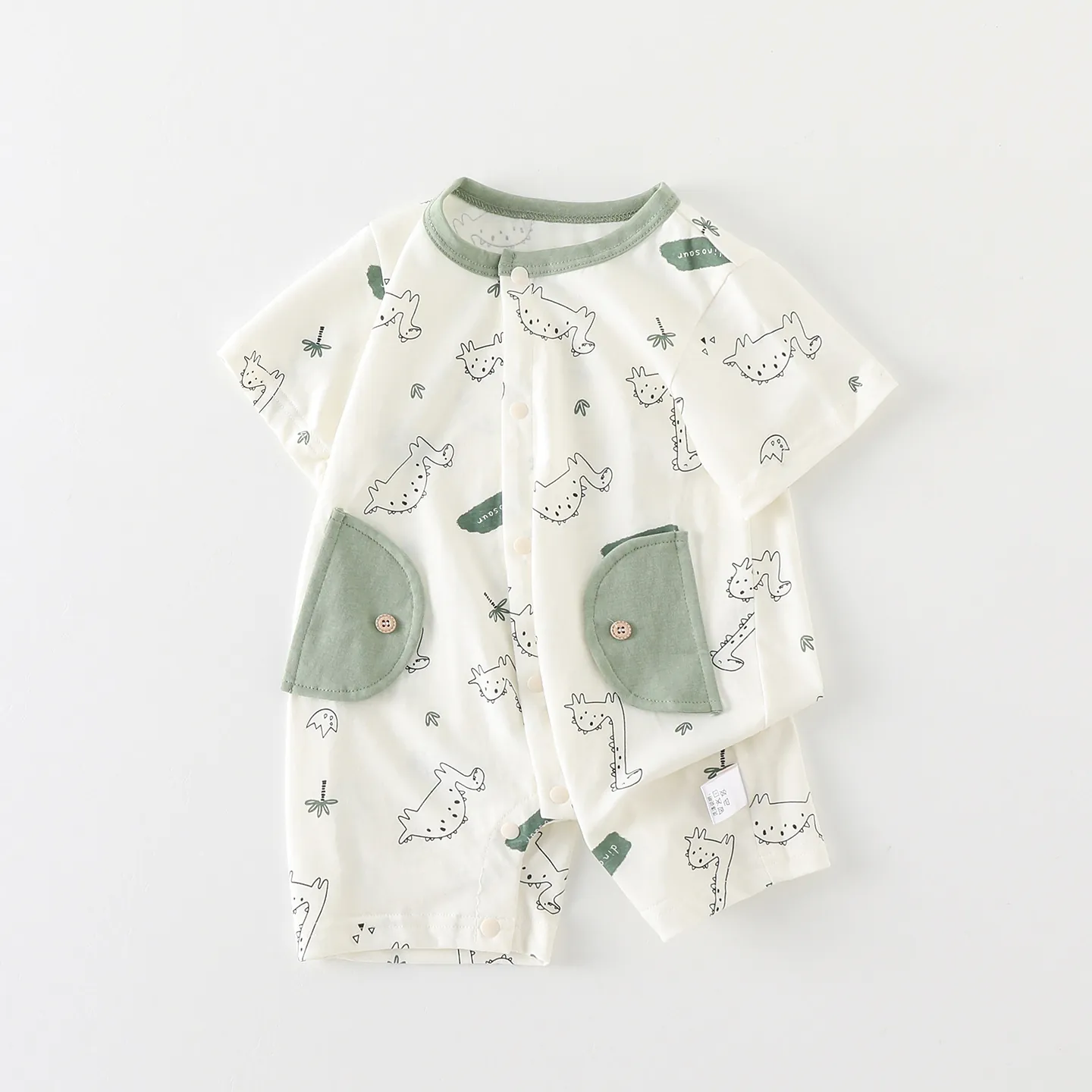 Infant Baby Boy Girl Short Sleeve Dinosaur Print Romper Cotton Summer Jumpsuit Newborn Outing Clothes Snap Closure Outfit