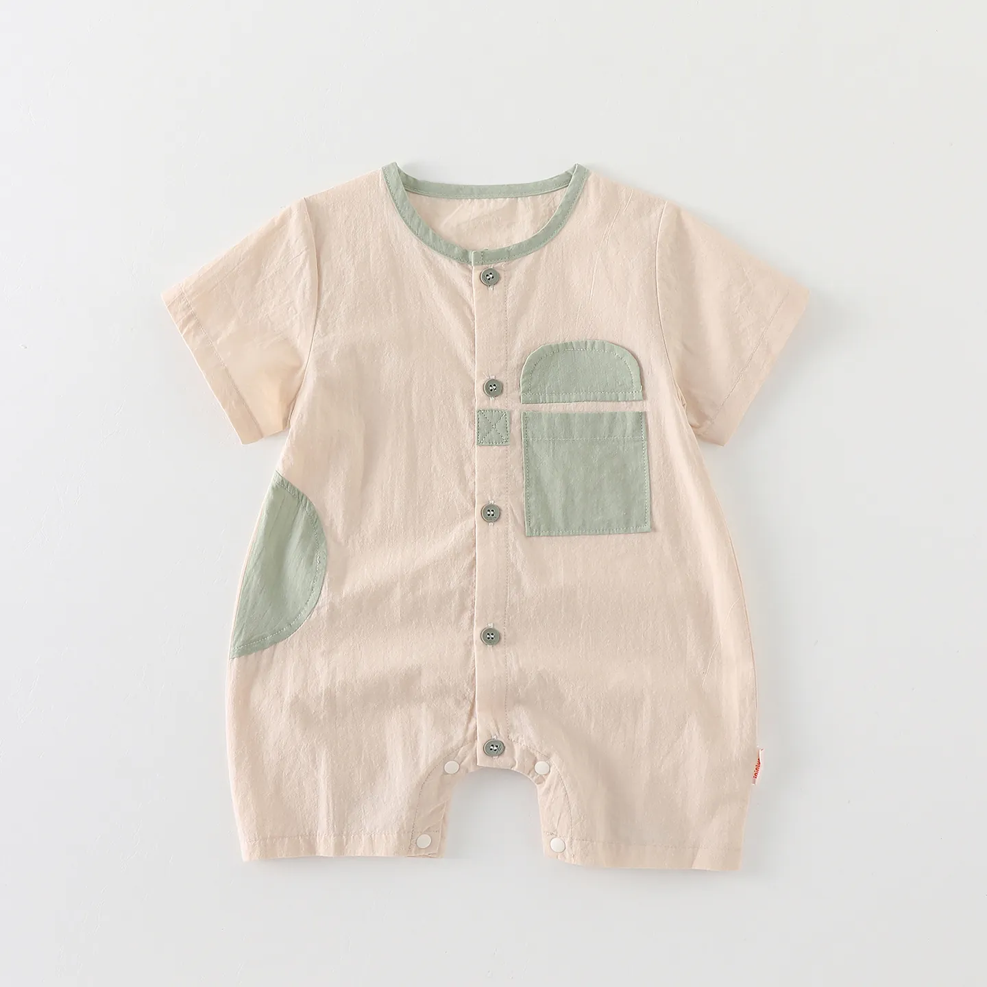 Baby Boy Summer Short Sleeve Romper Pure Cotton Contrast Color Patchwork Jumpsuit Class A Safety Infant One Piece Suit