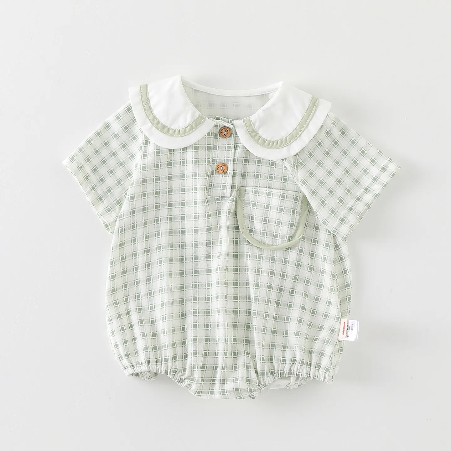 Summer Baby Plaid Short Sleeve Romper Breathable Cotton Peter Pan Collar Bodysuit For Newborn Infant Boys Girls Clothes