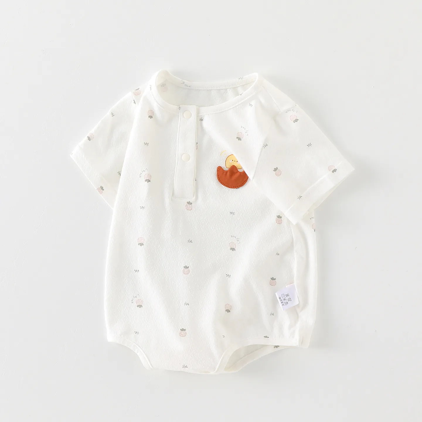 Barboteuse Été Manches Courtes Bébé Coton Respirant Imprimé Fruits Bodysuit Patch Dessin Animé Brodé Vêtement Nouveau-né