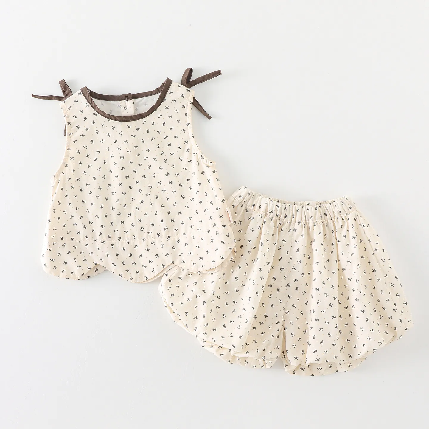 Baby Girls Summer Cotton Sleeveless Top And Shorts Set Floral Bow Print Outing Clothes Soft Breathable Boutique Outfit