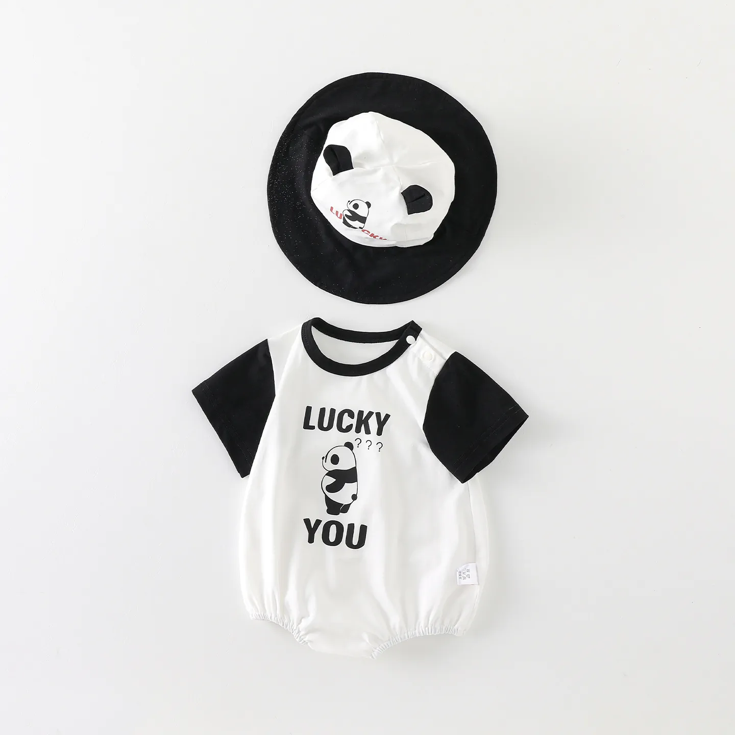 Baby Summer Short Sleeve Romper Set With Panda Hat Cotton Class A Breathable Jumpsuit Newborn Outing Clothes For Infants