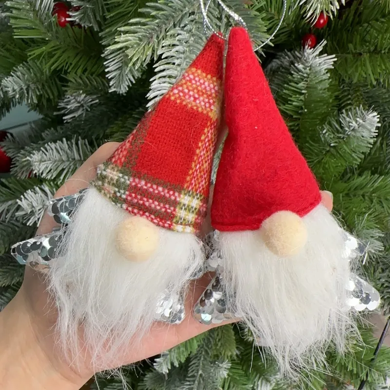 Christmas Gnome Sequin Star Tree Ornaments Faceless Santa Plush Decorations For Holiday Christmas Tree Home Party Decor