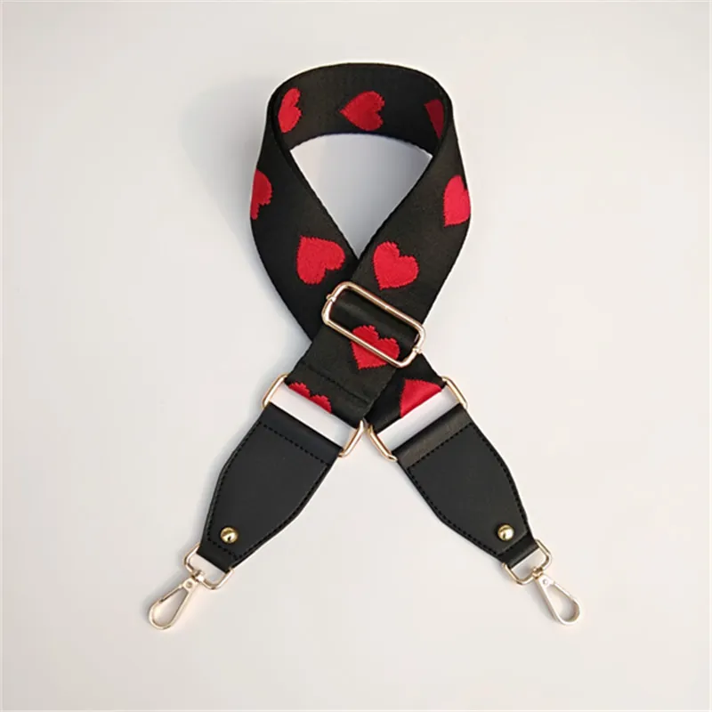 Wide Bag Strap Polyester Heart Embroidered Adjustable Replacement Shoulder Strap For Women Crossbody Handbag Accessories