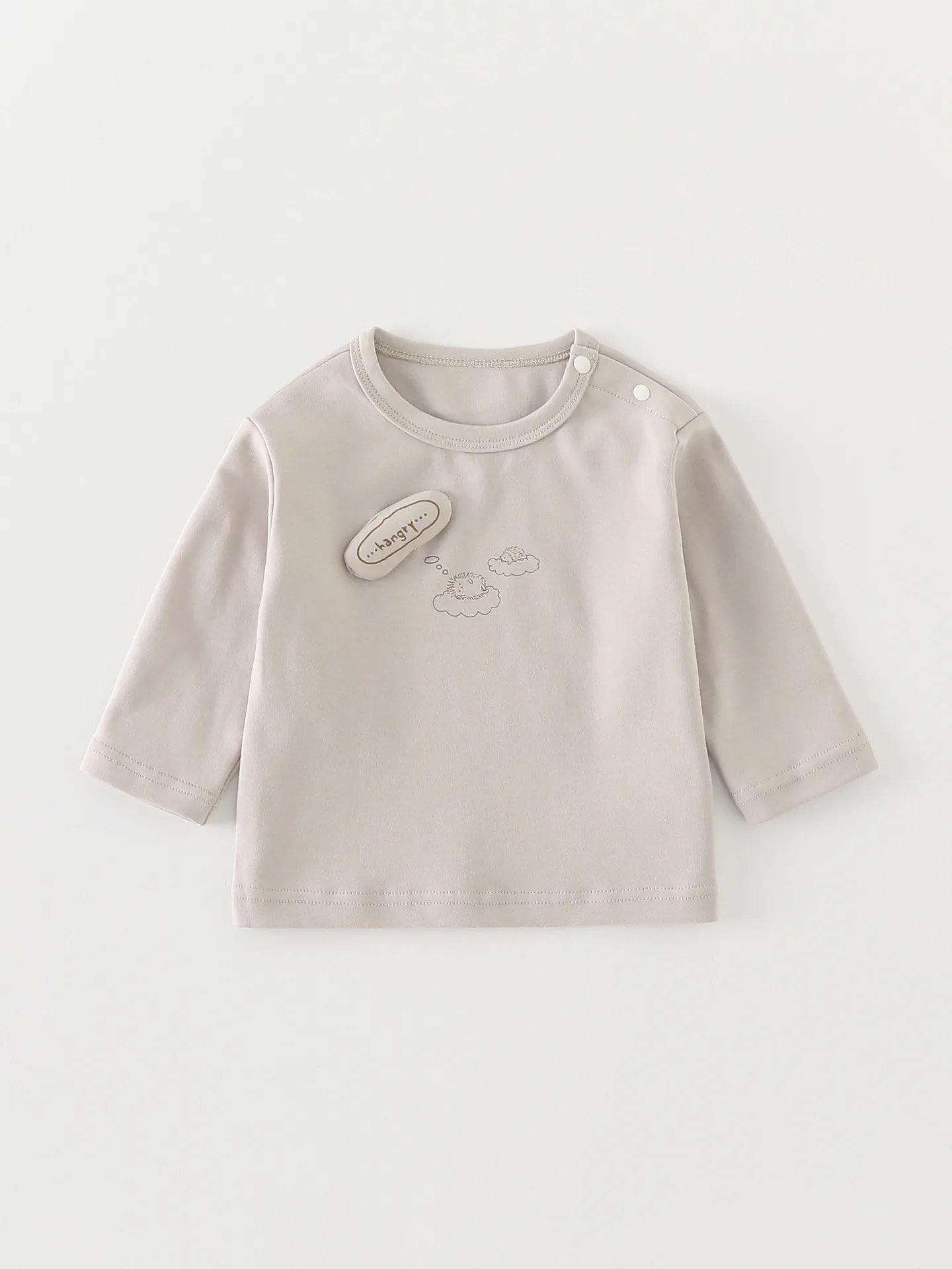 T-Shirt à Manches Longues en Mélange de Coton pour Bébé Avec Boutons à l'Épaule Imprimé Hérisson Col Rond Haut Décontracté