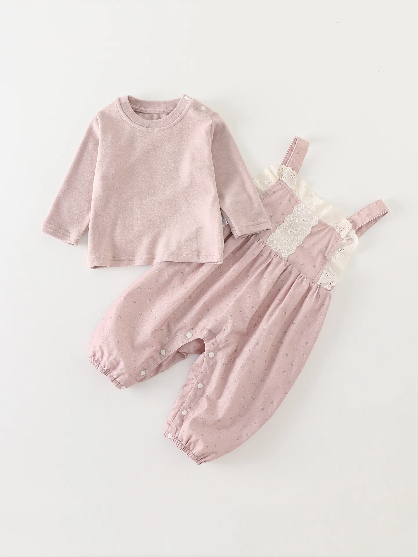 Baby Girls Soft Cotton T-Shirt And Floral Lace Suspender Romper Overalls Long Sleeve Toddler Sweet Princess Clothing
