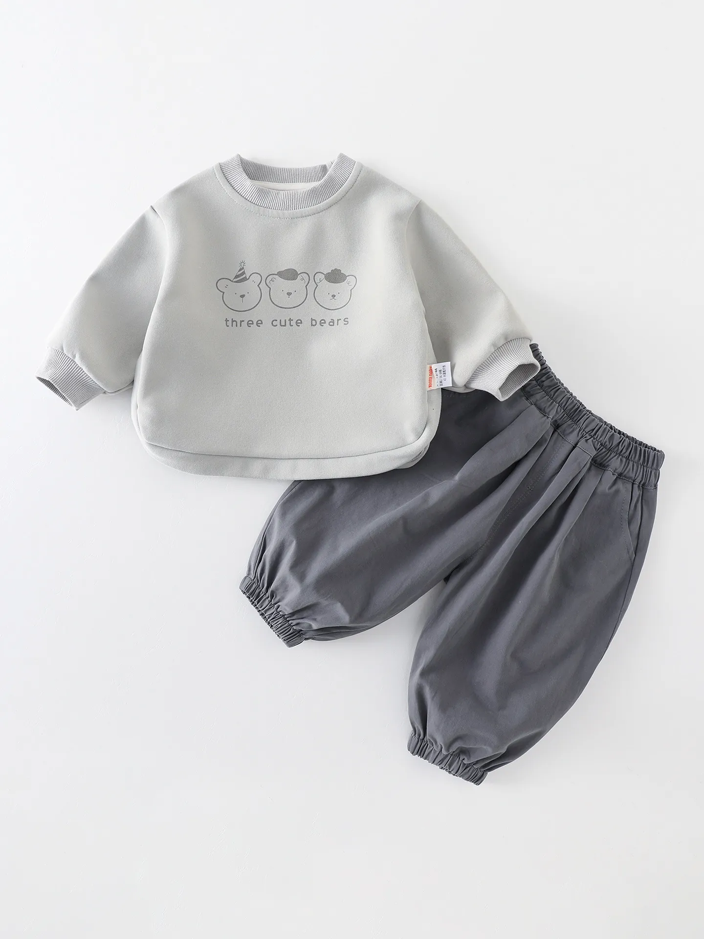 Baby Toddler Boy Cotton Blend Cartoon Bear Print Sweatshirt And Pants Set Casual Autumn Outfit Long Sleeve Clothing