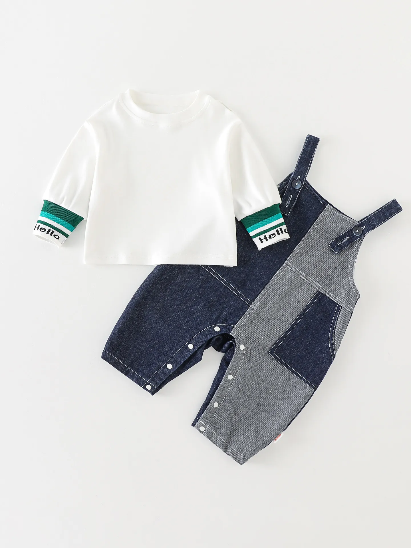 Ensemble de Vêtements d'Automne Deux Pièces pour Bébé Fille T-Shirt à Manches Longues et Salopette en Denim