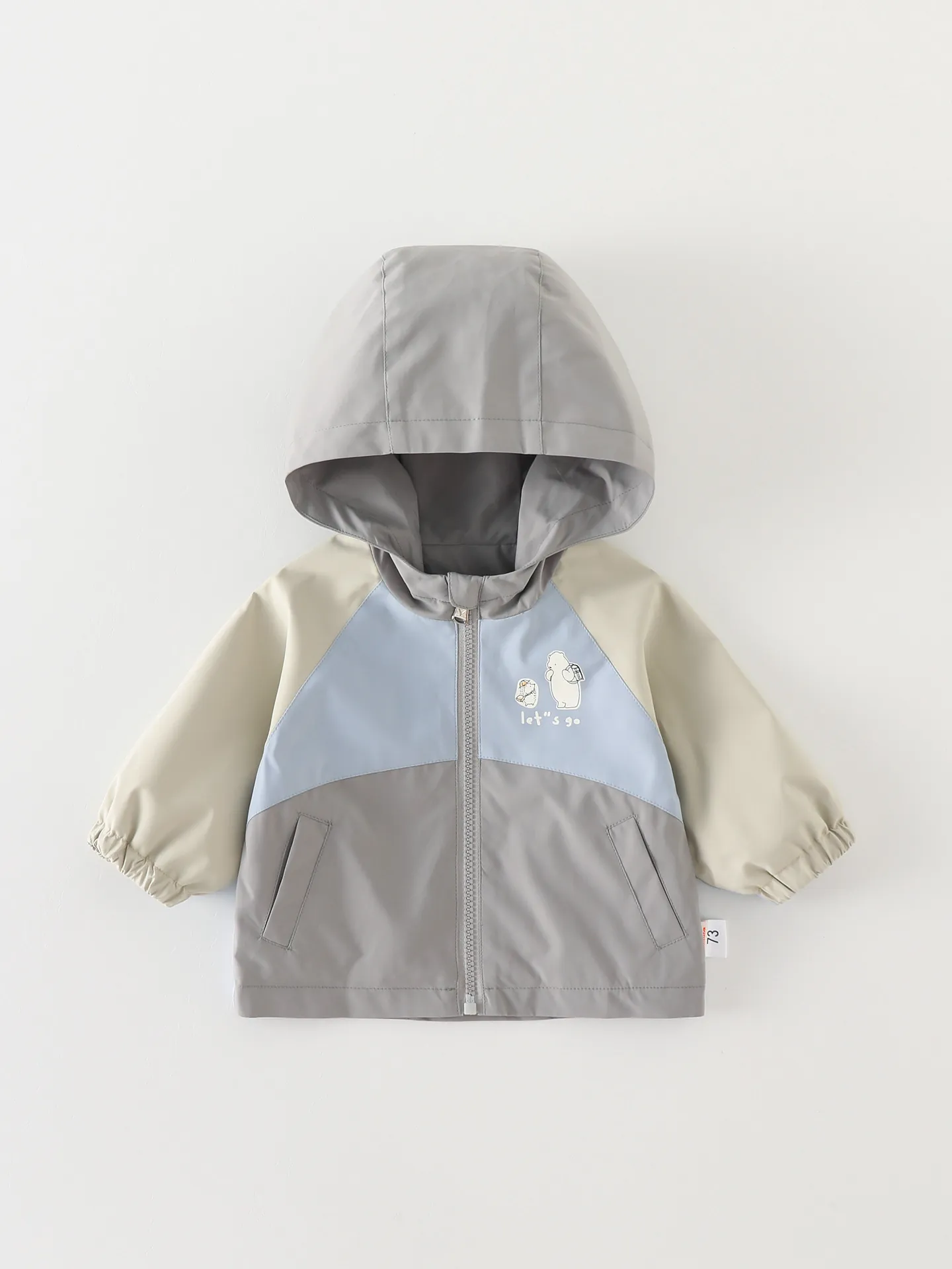 Coupe-vent à Capuche pour Enfants Garçons Bloc de Couleur Imprimé Ours de Dessin Animé Manteau Zippé Automne Vêtements d'Extérieur