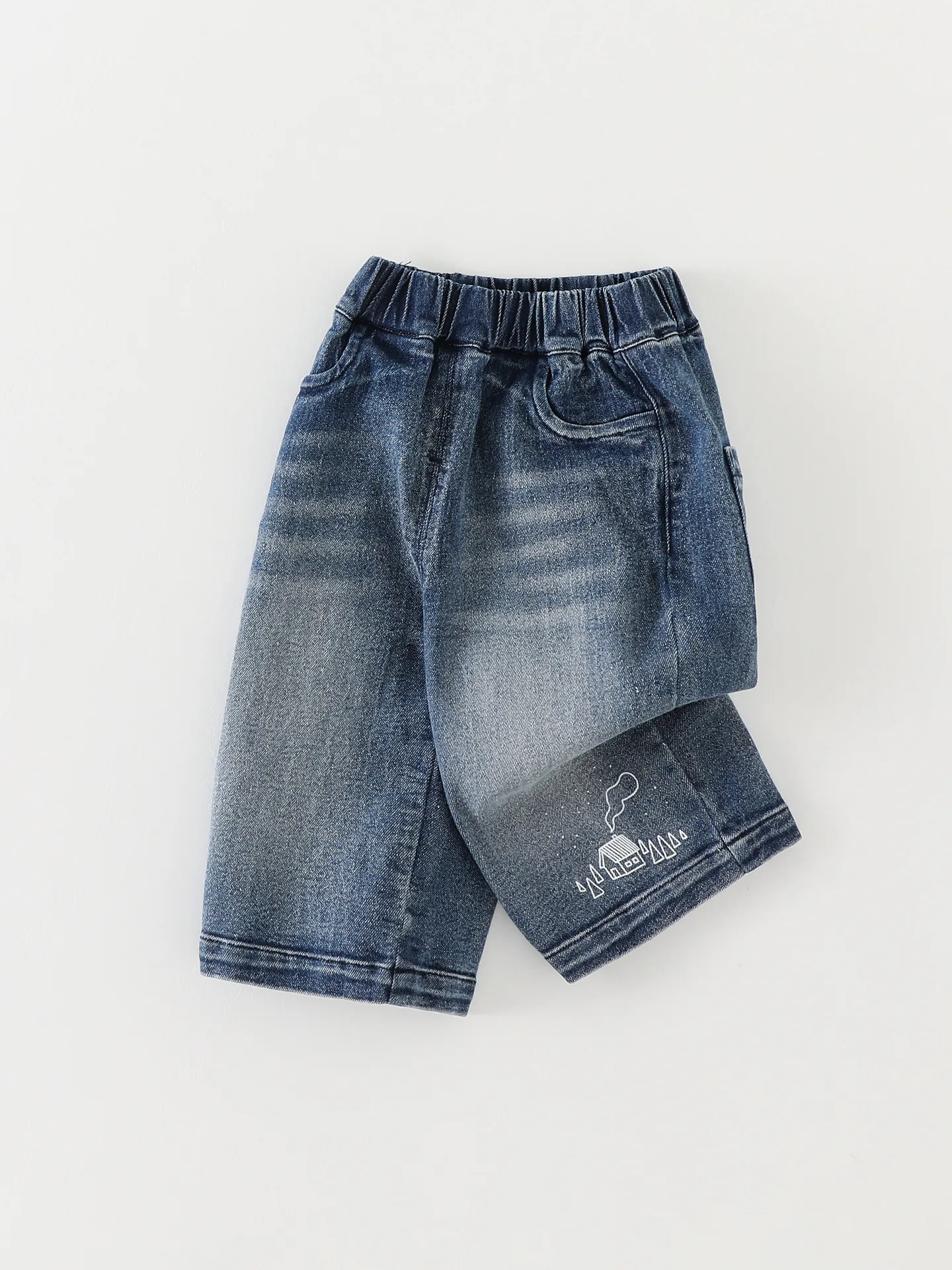 Boys Korean Style Casual Denim Jeans Cotton Blend Printed Toddler Soft Washed Blue Trousers Elastic Waist Daily Pants For Kids