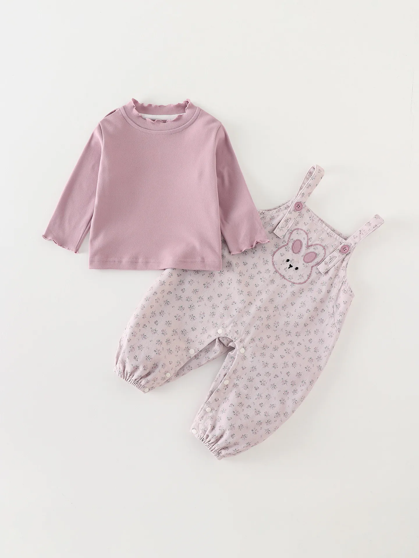 Baby Girl Autumn Clothing Ruffle Collar Long Sleeve Top Floral Overalls Rabbit Embroidery Infant Outfit Cotton Blend Clothing