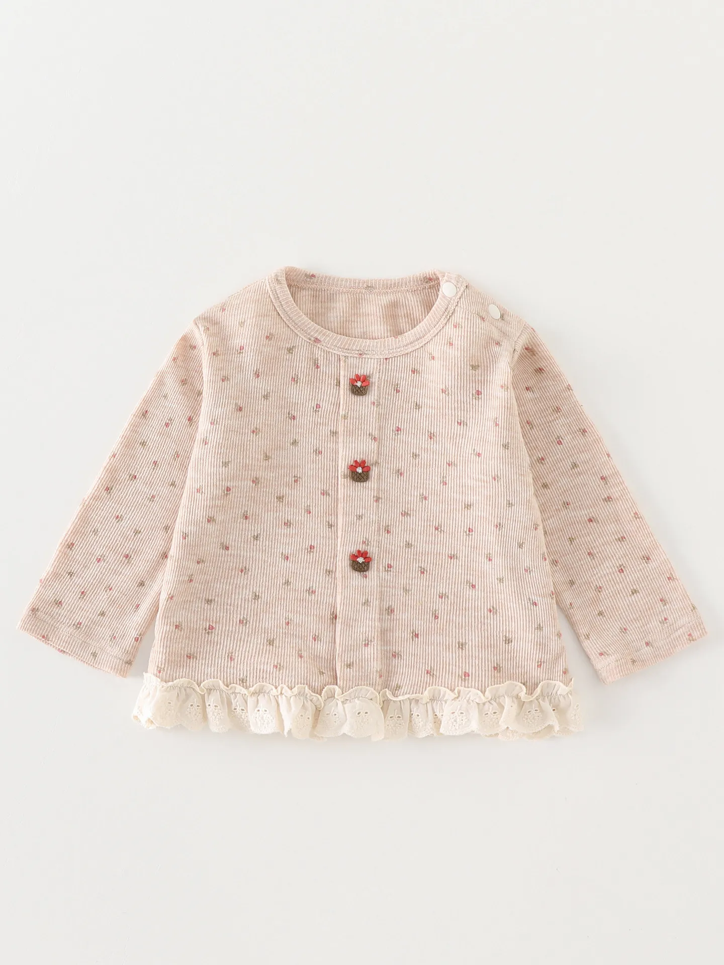 Cardigan Floral pour Bébé Fille Haut en Mélange de Coton à Manches Longues Avec Bordure en Dentelle Décor de Fleurs 3D