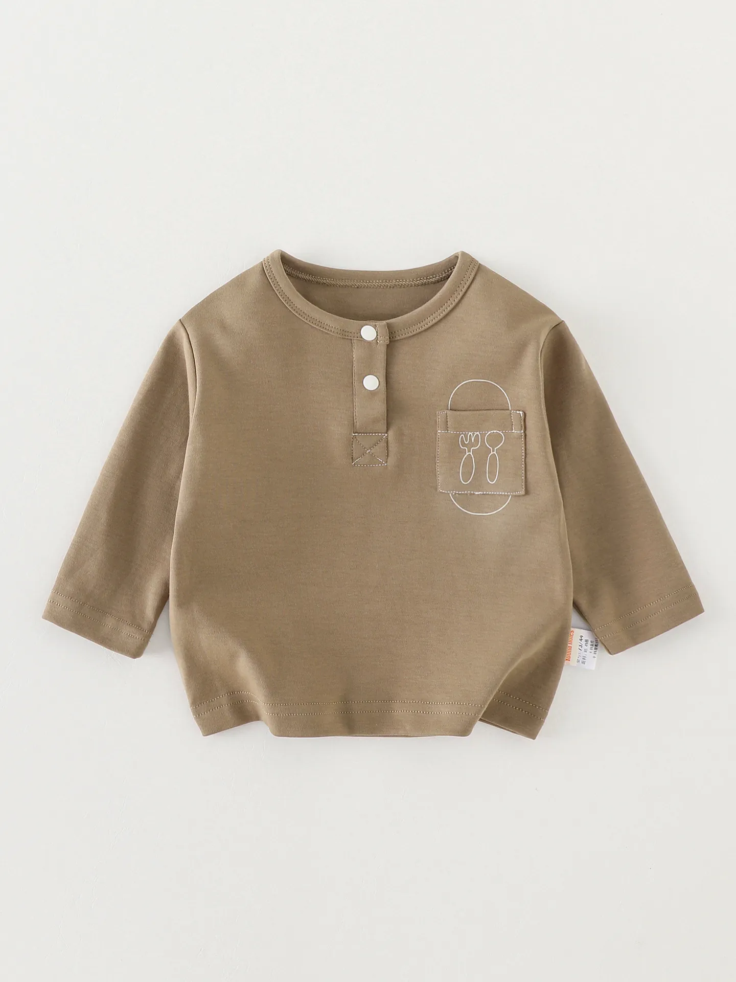 Baby Boys Long Sleeve Henley T-Shirt Cotton Solid Color Cartoon Pocket Bottoming Top For Toddlers Spring Autumn Clothing