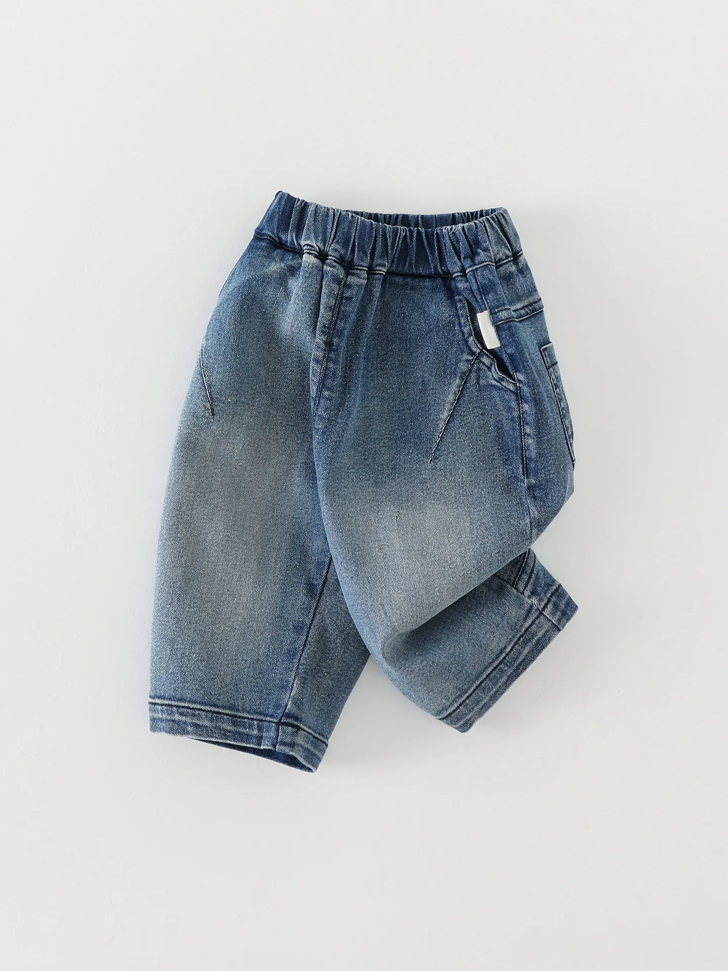 Kids Boys Casual Washed Denim Jeans Elastic Waist Straight Leg Cotton Pants For Toddlers Autumn Spring Trousers Blue