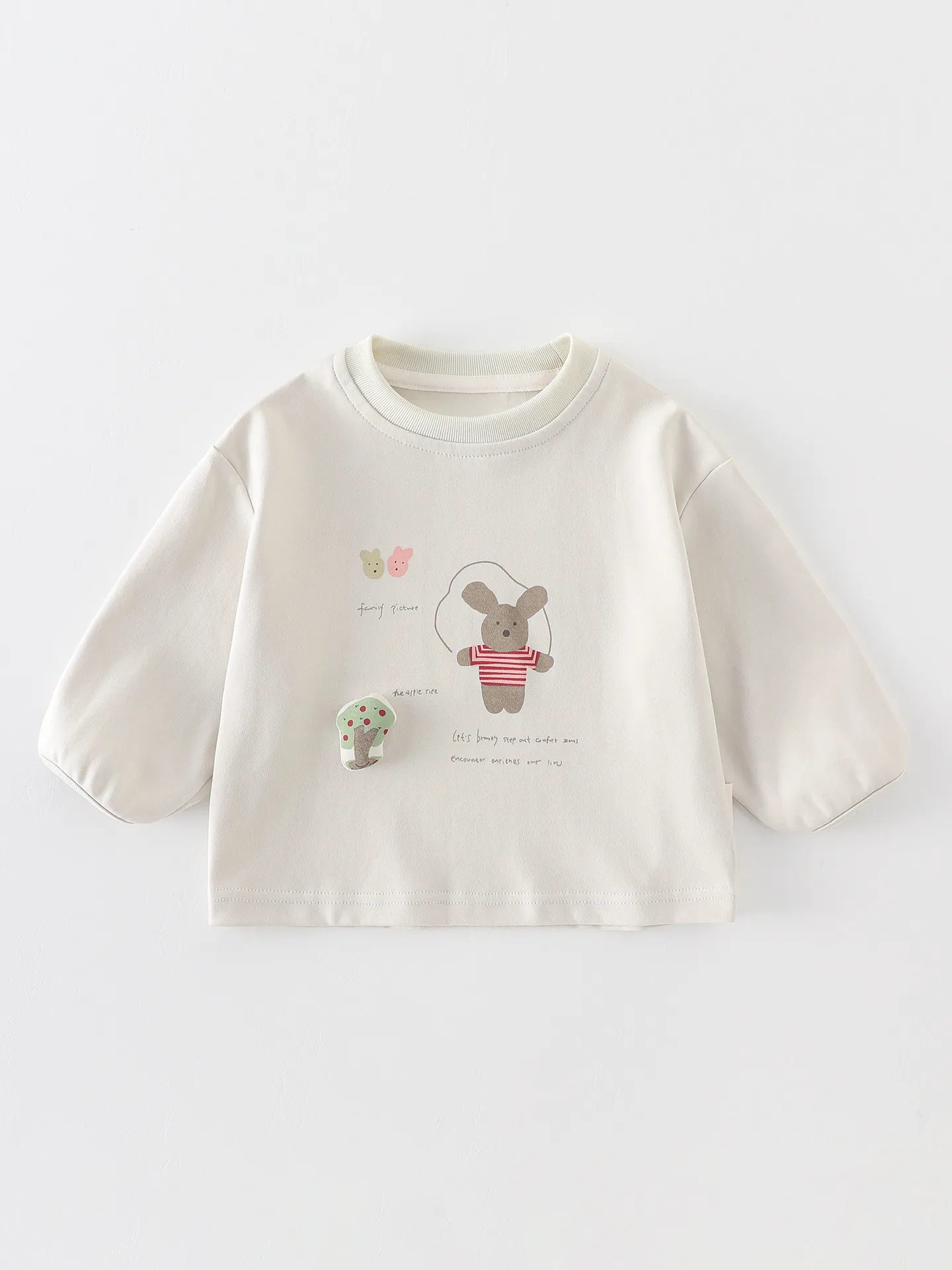 Toddler Girls Long Sleeve T-Shirt Cartoon Rabbit Printed Crew Neck Cotton Blend Top Fall Basic Undershirt For Baby Girls