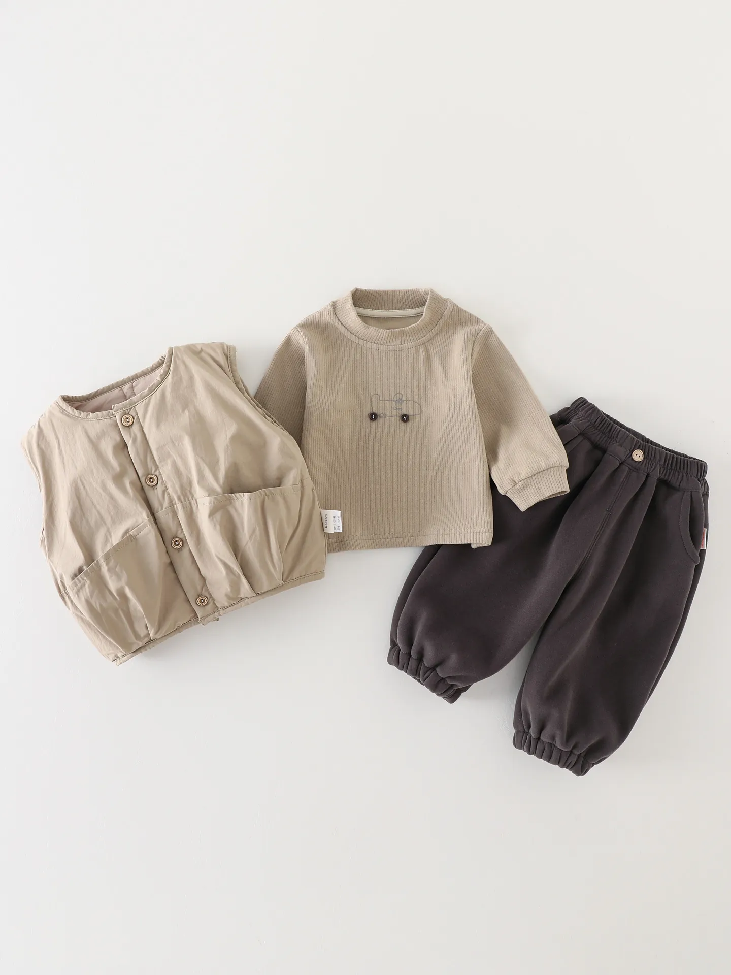 Toddler Boys Three Piece Cotton Clothing Set Quilted Vest Ribbed Long Sleeve Shirt And Pants Thick Warm Autumn Winter Outfits