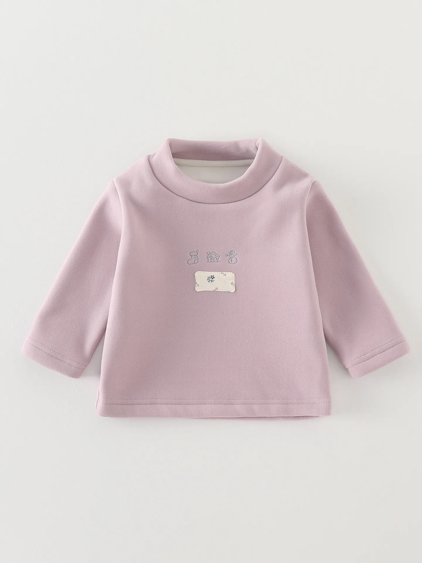 Baby Mock Neck Thermal Shirt Soft Fleece Lined Bottoming Shirt Acetate Cotton Blend Long Sleeve Top Winter Embroidery